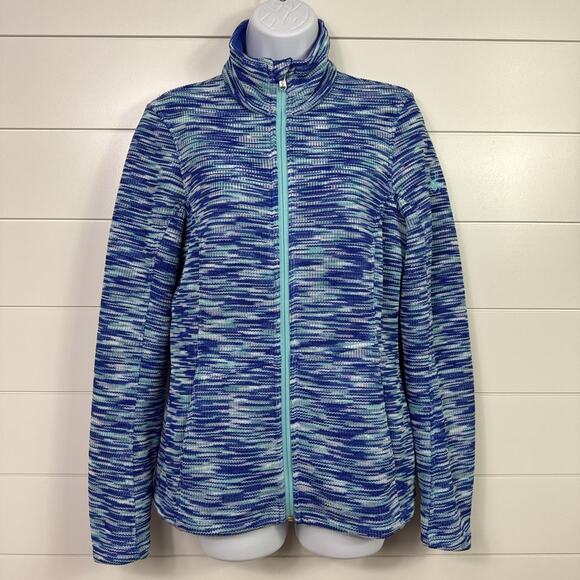 SPYDER Fleece Lined Full Zip Up Knit Jacket Blue Green sz M - Picture 1 of 8